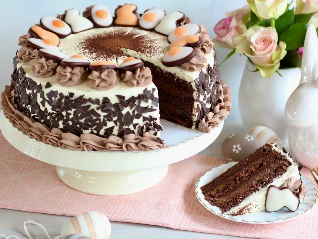 Saftige Schoko-Sahnetorte mit Aprikose! Yushkas Ostertorte mit Schoko-Konditorcreme ohne Ei! Rezept und Video von Sugarprincess