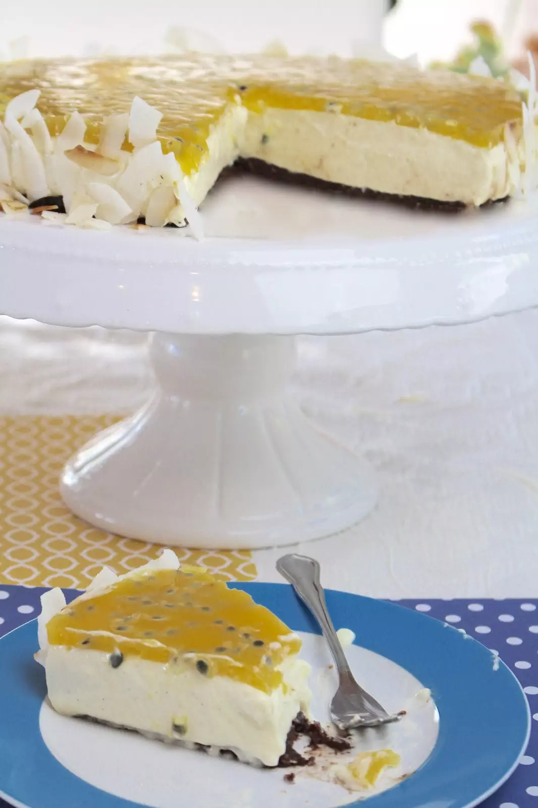 Cheesecake mit Kokos und Passionsfrucht - Torte ohne Backen