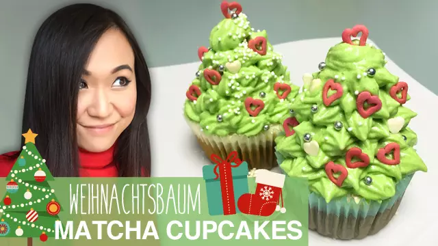 Weihnachtsbaum Matcha Cupcakes