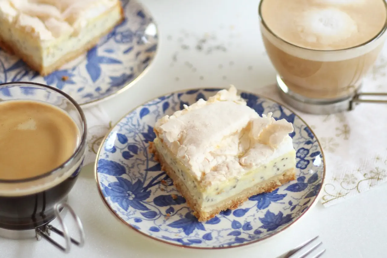 Baiser-Quark-Schnitten mit Chia-Samen – himmlischer Quark-Baiser-Kuchen mit dem gewissen Extra | Rezept