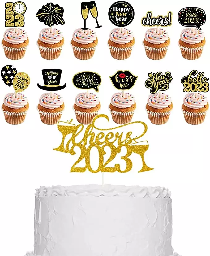 Cupcake und Cake Topper Set Silvester 2023